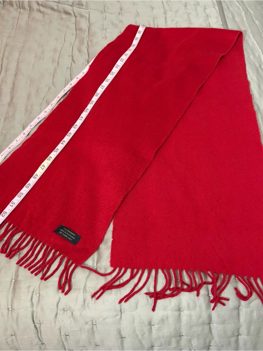 Cashmere Vibrant Red Fringe Scarf, 52x12